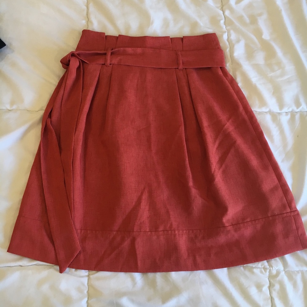 Orange  highwaist tie and zip pleated skirt